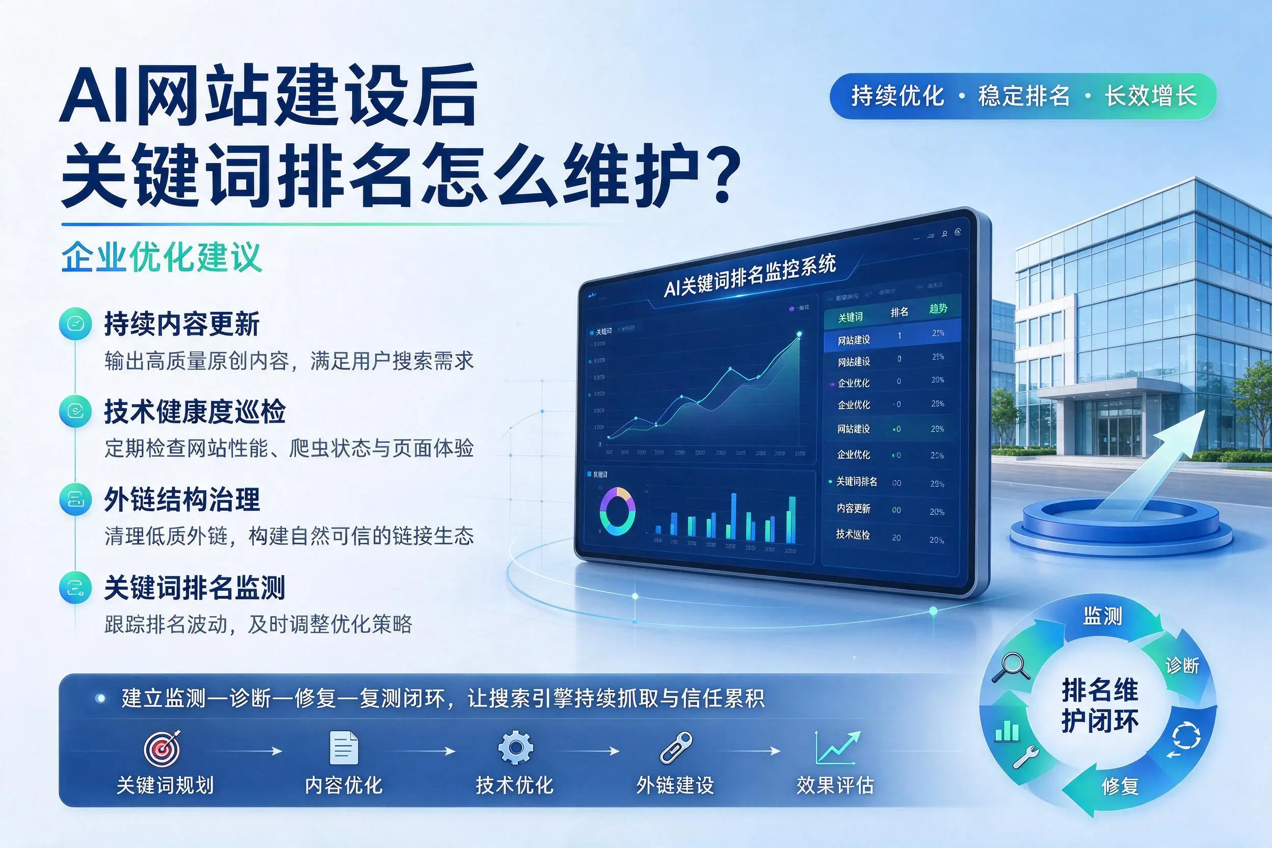 AI网站建设后关键词排名怎么维护?运城企业优化建议